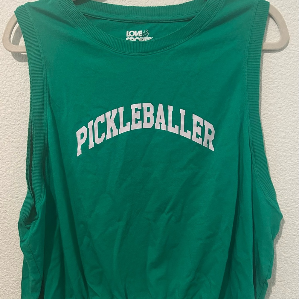 Green Muscle Tee with Pickleball Graphic